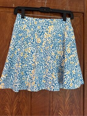 Blue & Yellow Floral Mini Skirt — Casual A-Line